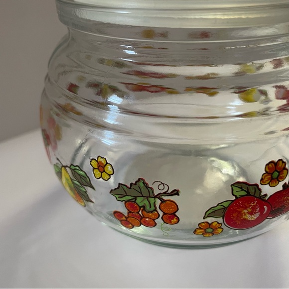 VTG Glass Jar Cottage Indonesia Clear Fruit Print Kitchen Home Decor Lid Storage - Picture 4 of 4